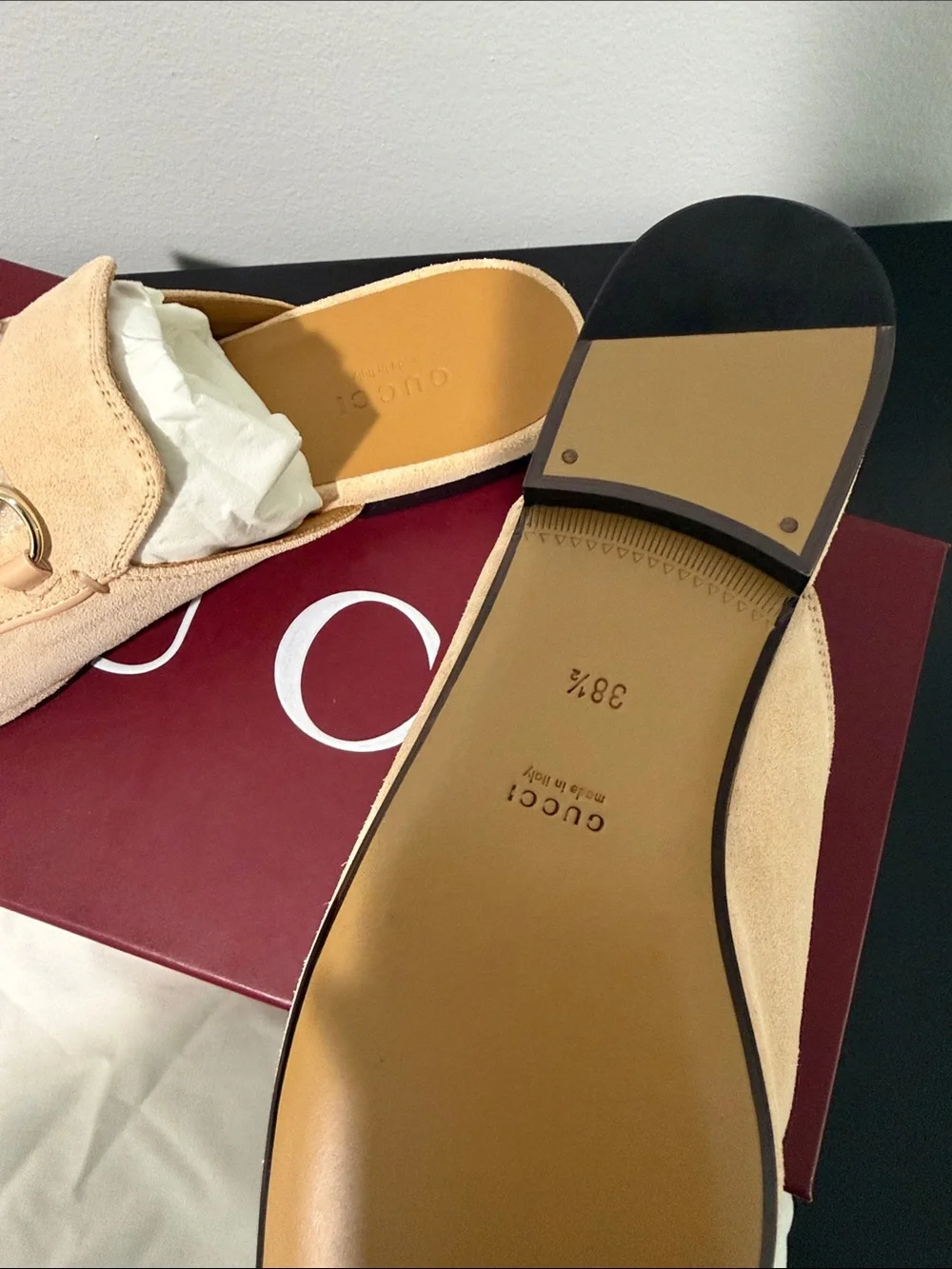 Gucci Rose Suede Horsebit Princetown Loafers - Picture 6 of 7